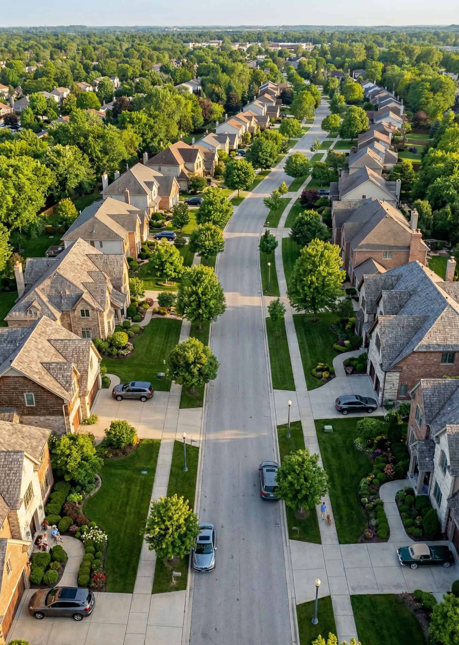 southwest-chicago-suburbs-house-cleaning_1 Residential neighborhood with houses and trees in a suburban area.