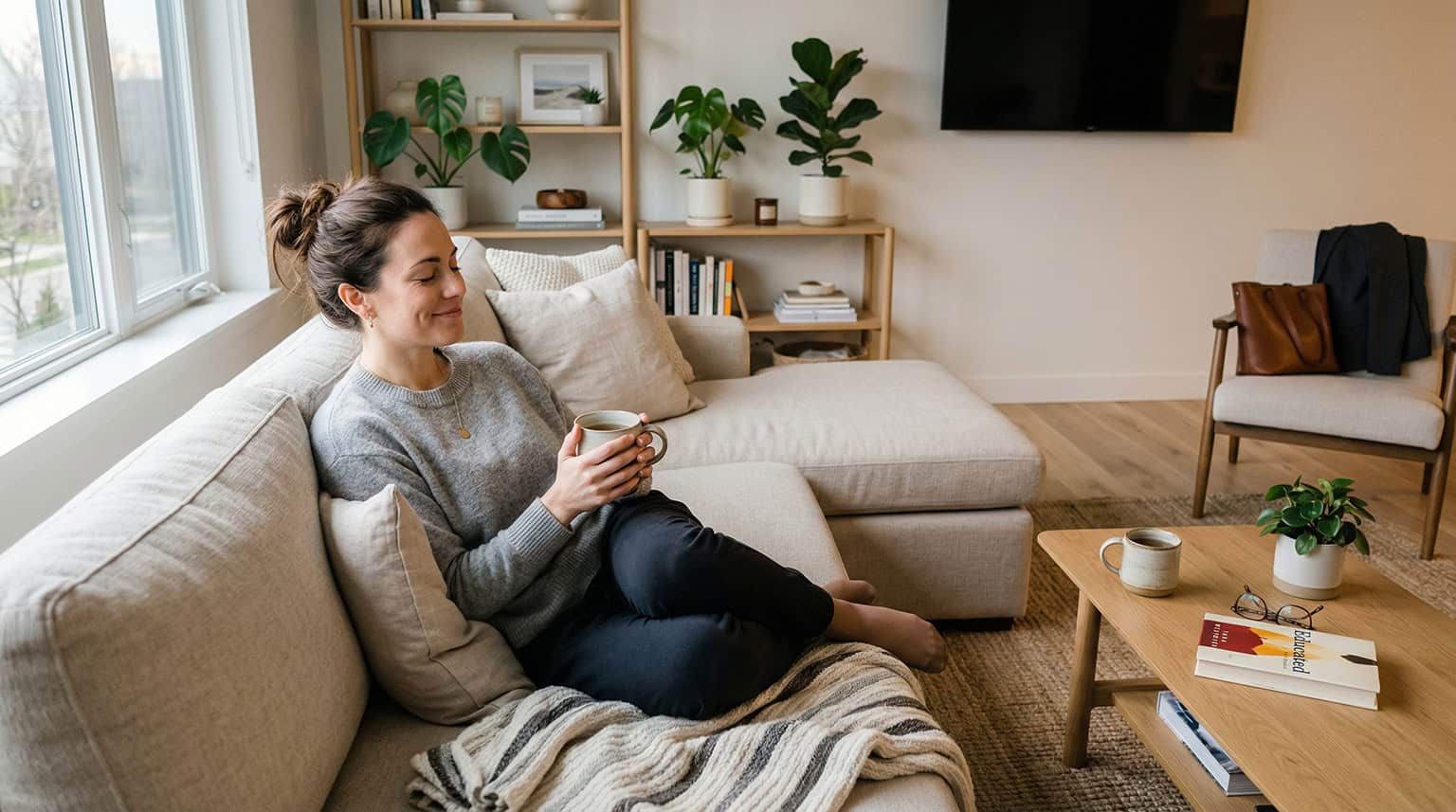 lady enjoying clean home after house cleaning services chicago
