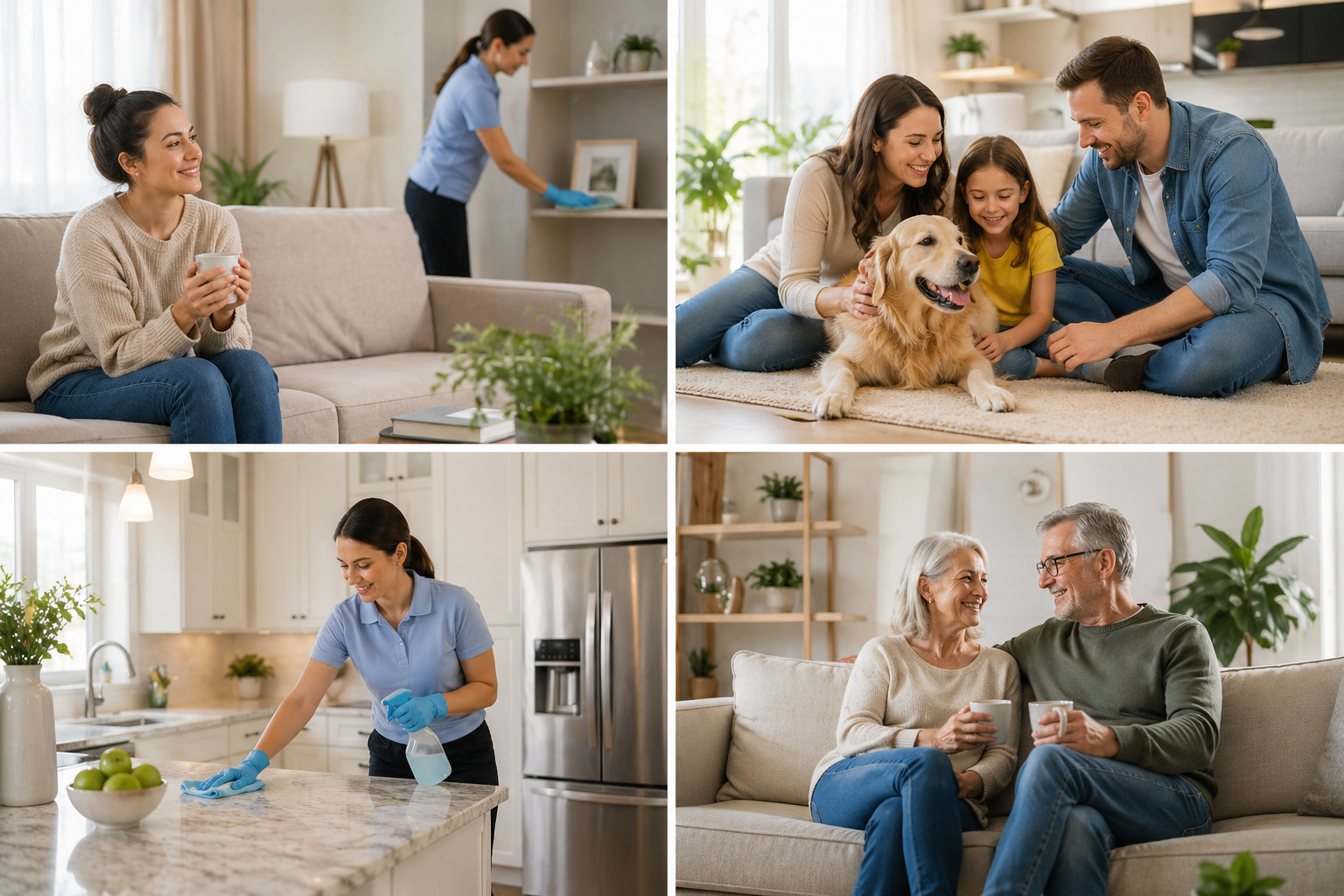 Homeowners enjoying a clean and refreshed home after professional deep cleaning service in Chicago.