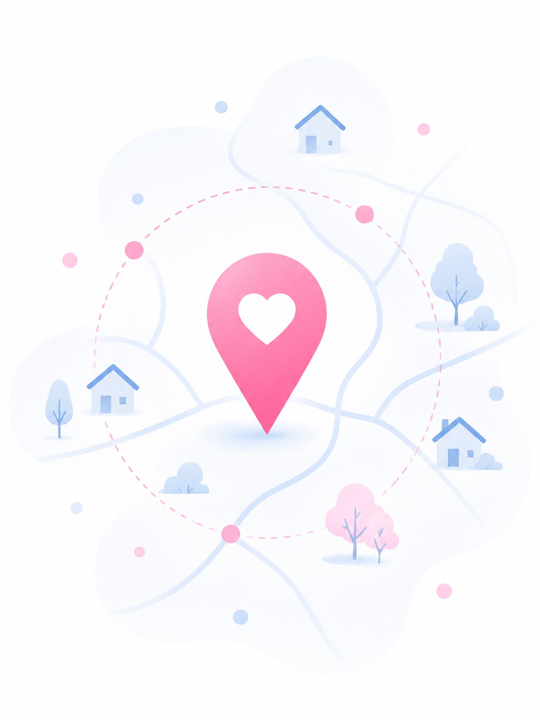 Soft map illustration showing Cleaning for a Reason service area support across the Chicago suburbs with heart location marker.