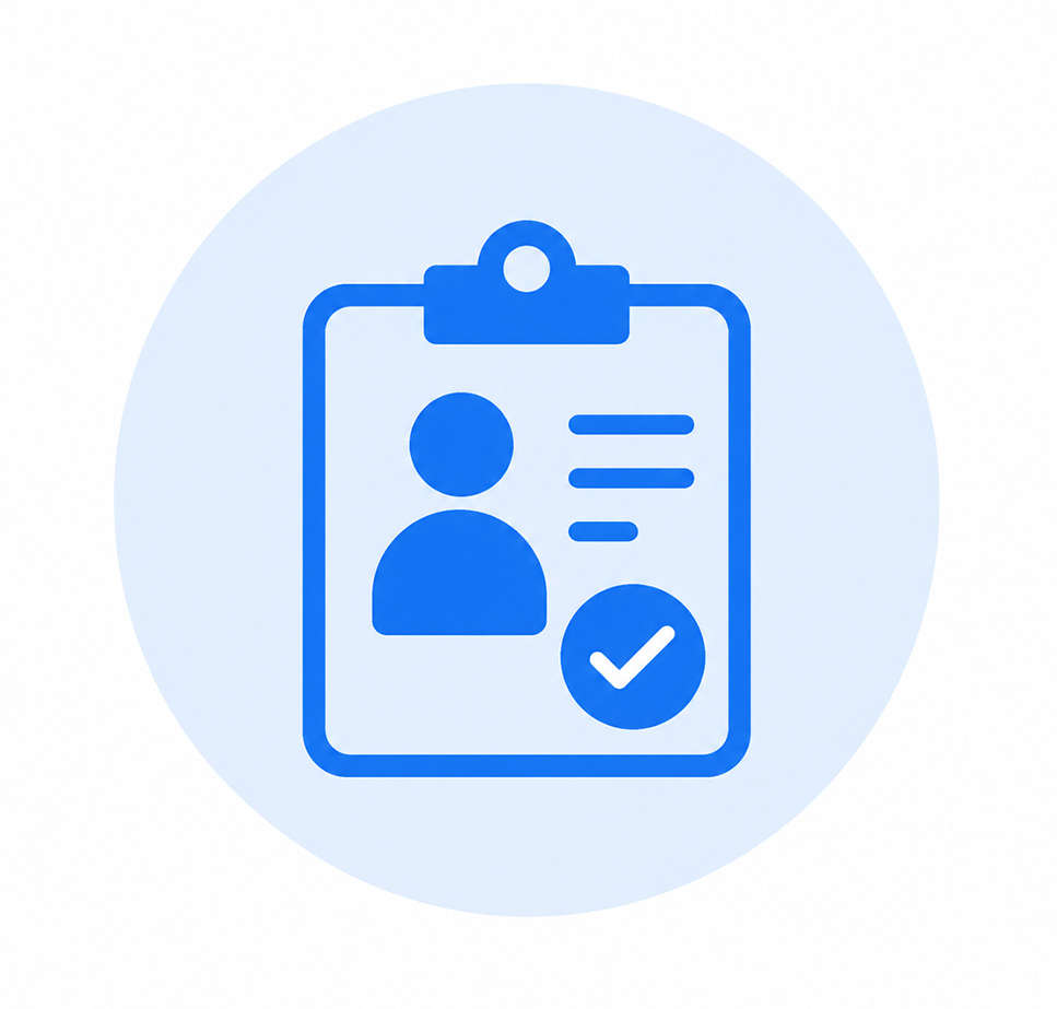 Blue ID card checkmark icon representing background checked Best Maids cleaning professionals