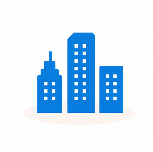 Blue city skyline icon representing house cleaning services in Chicago and nearby suburbs