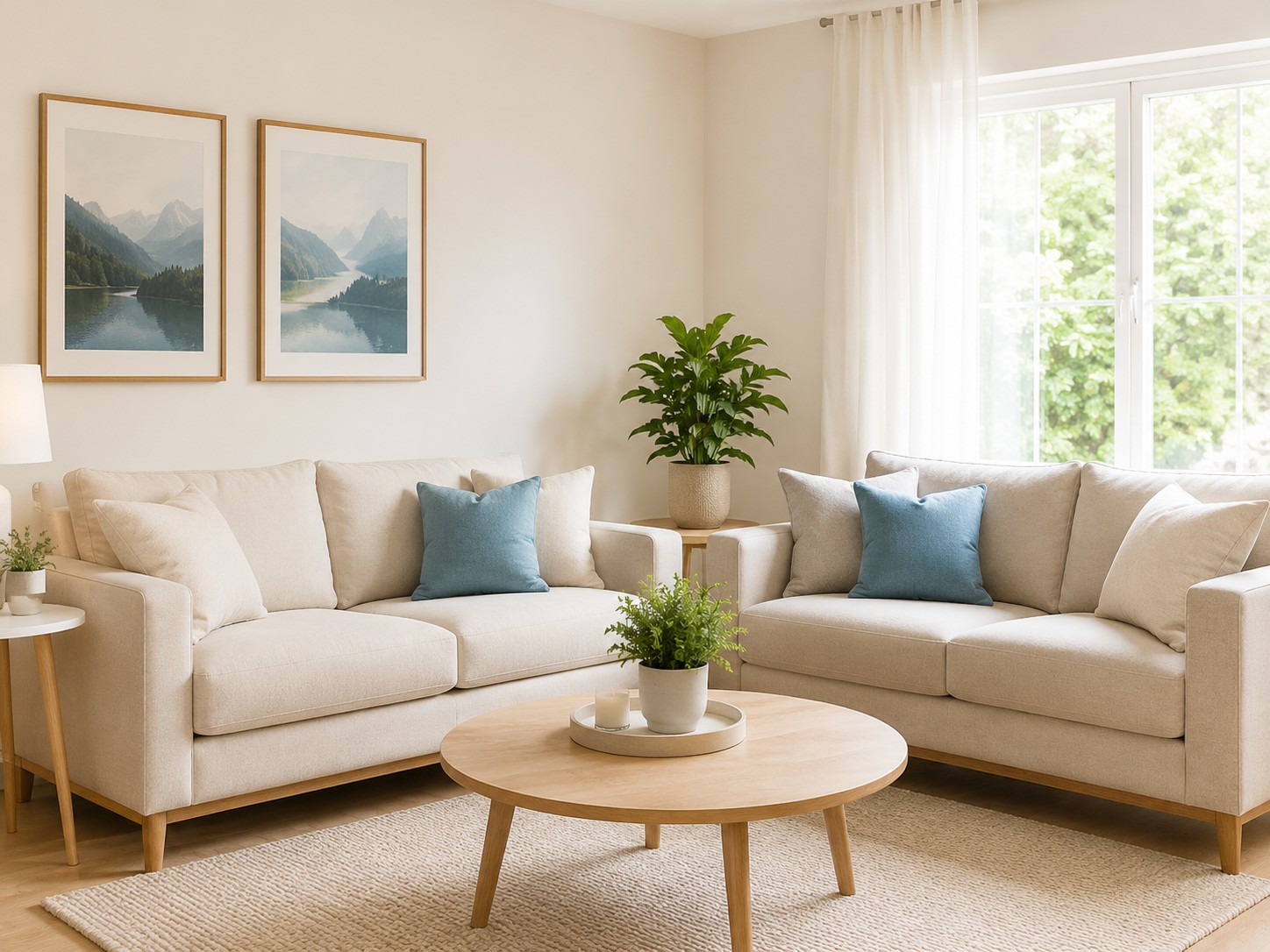 Bright clean living room after professional house cleaning service
