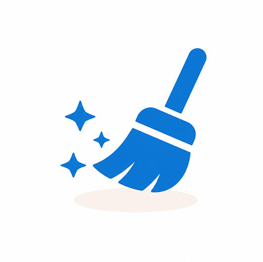 Blue broom icon representing recurring deep move-out apartment and office cleaning services