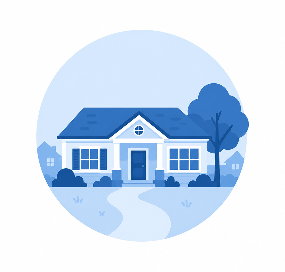 Blue suburban house icon representing Best Maids cleaning services in Downers Grove, Oak Park, and nearby suburbs