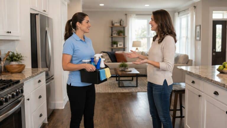 Best Maids cleaner arriving for a first professional house cleaning appointment
